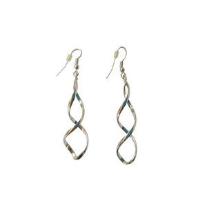 White Gold Plated Spiral Twist Dangle Drop Earrings Solid Sterling Silver 925